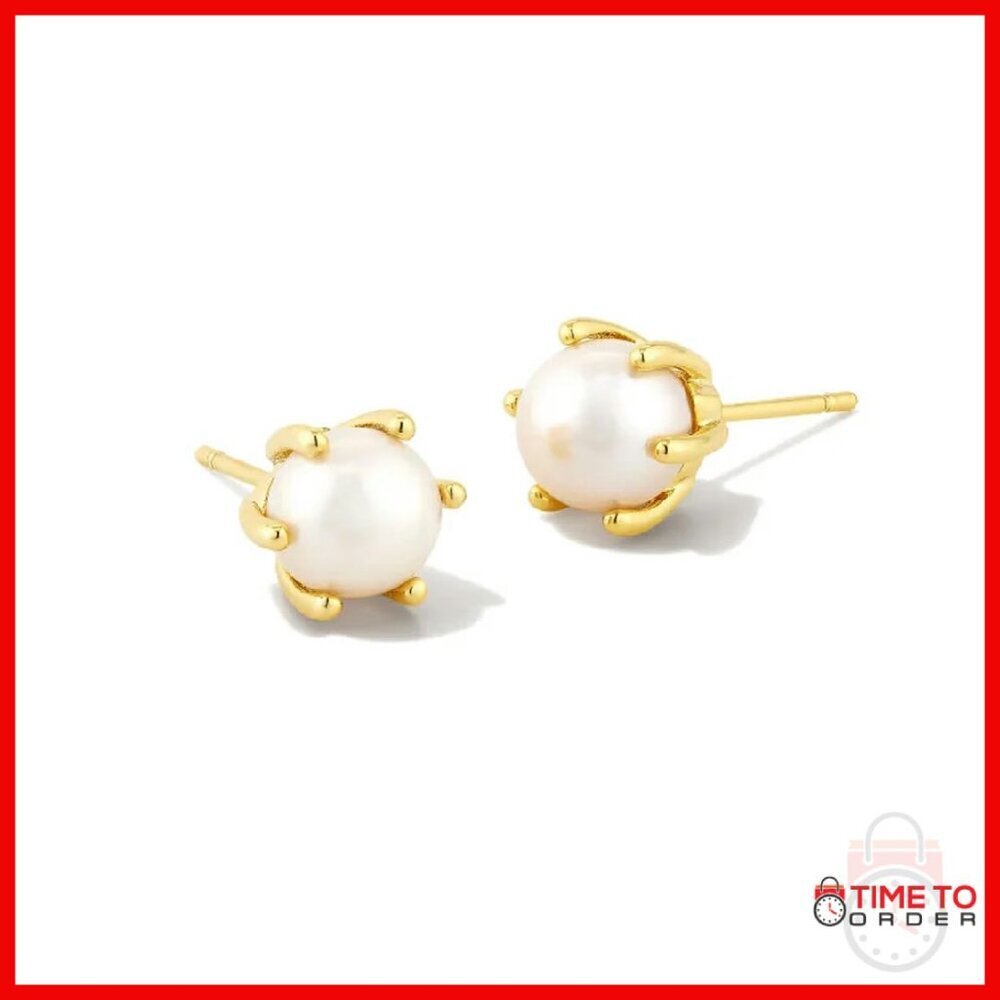 Gold Plated Pearl Stud Earrings 0.36"L X 0.31"W Push Back